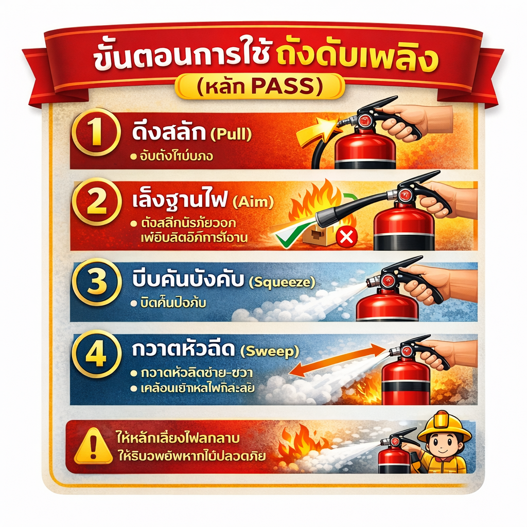 ขั้นตอนการใช้งานถังดับเพลิง