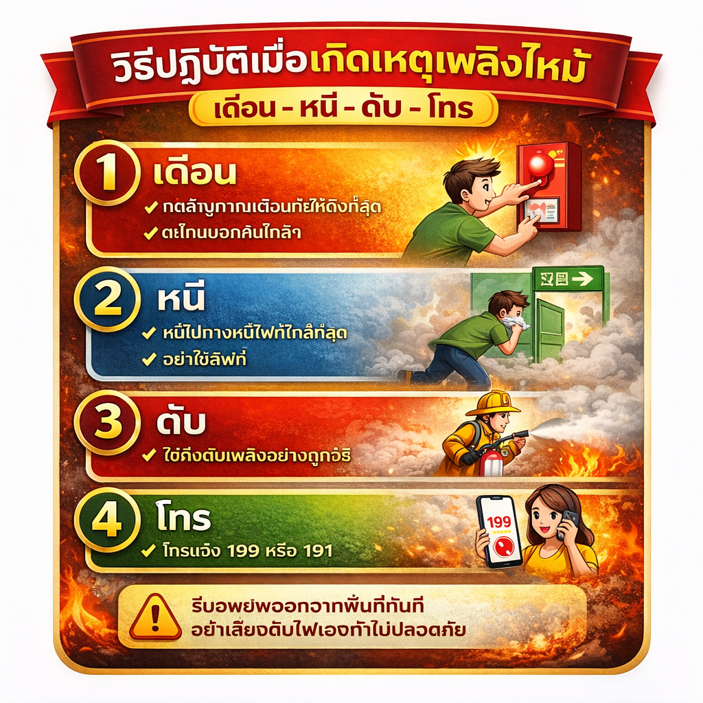 วิธีปฏิบัติเมื่อเกิดเหตุเพลิงไหม้