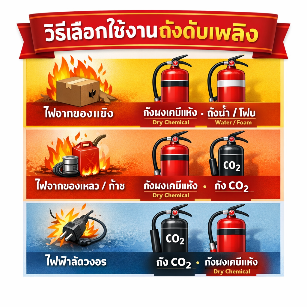 วิธีเลือกใช้งานถังดับเพลิง